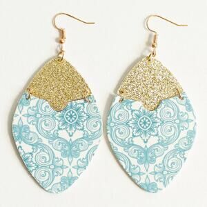 Josie Dangle Hinged Earring Light Blue Gold